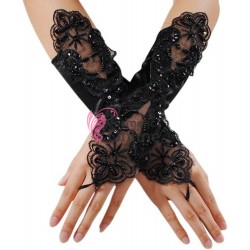 Manusi elegante din satin cu dantela MNS002BB Negre 